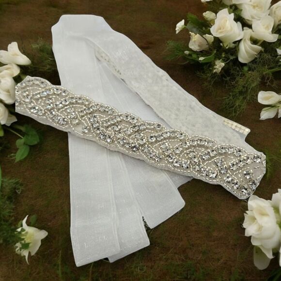 Rhinestone Beaded Bridal Belt Bride Wedding Gown Dress Sash White Long Plus NWT - Picture 11 of 11